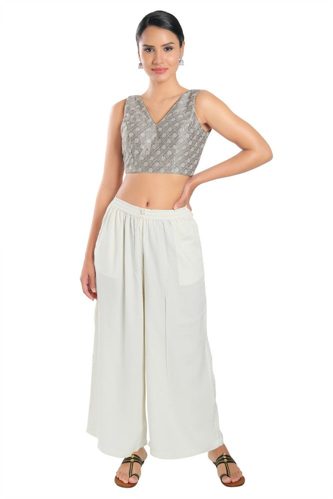 Pastel With White Thread Work Sleeveless Blouse