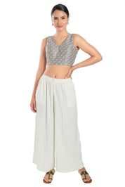 Pastel With White Thread Work Sleeveless Blouse