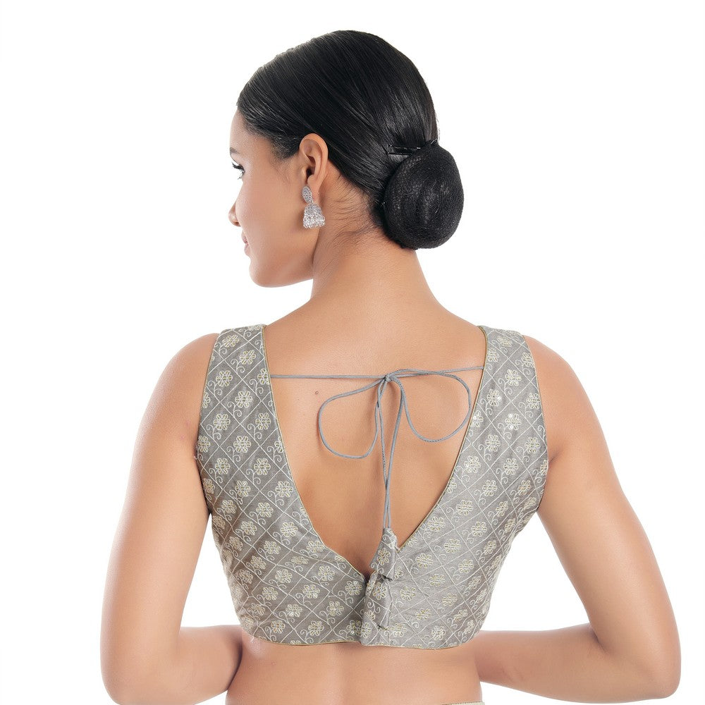 Pastel With White Thread Work Sleeveless Blouse