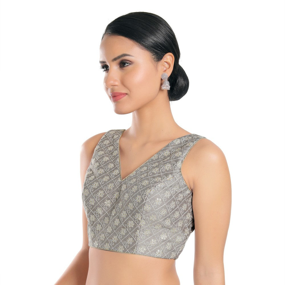 Pastel With White Thread Work Sleeveless Blouse