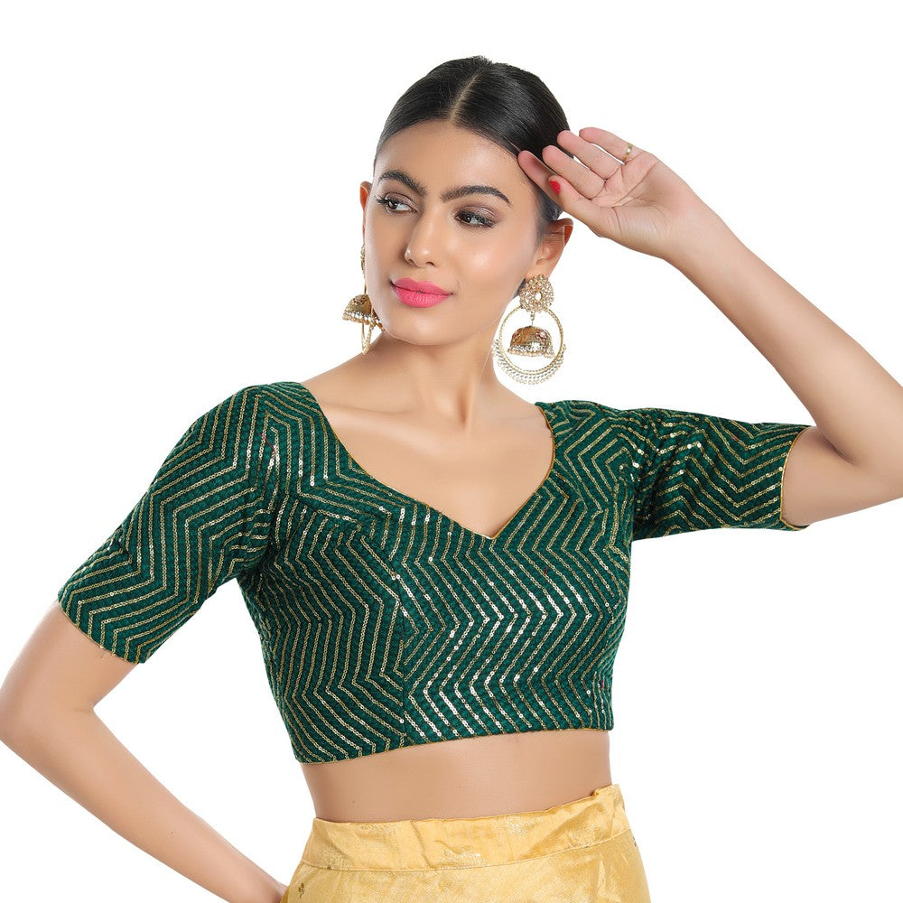 Sequence Zig Zag Lines Embroidery Paan Neck Bvlouse