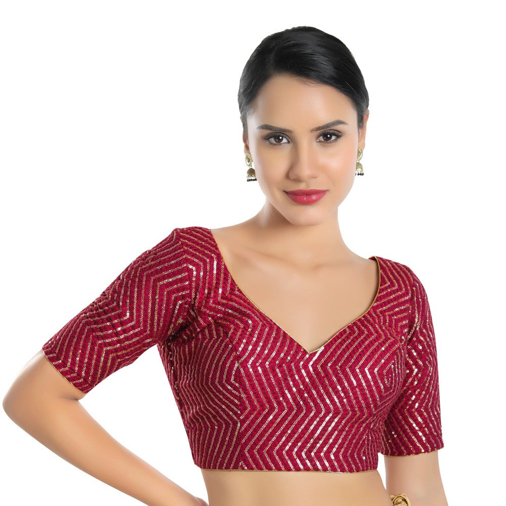 Sequence Zig Zag Lines Embroidery Paan Neck Bvlouse