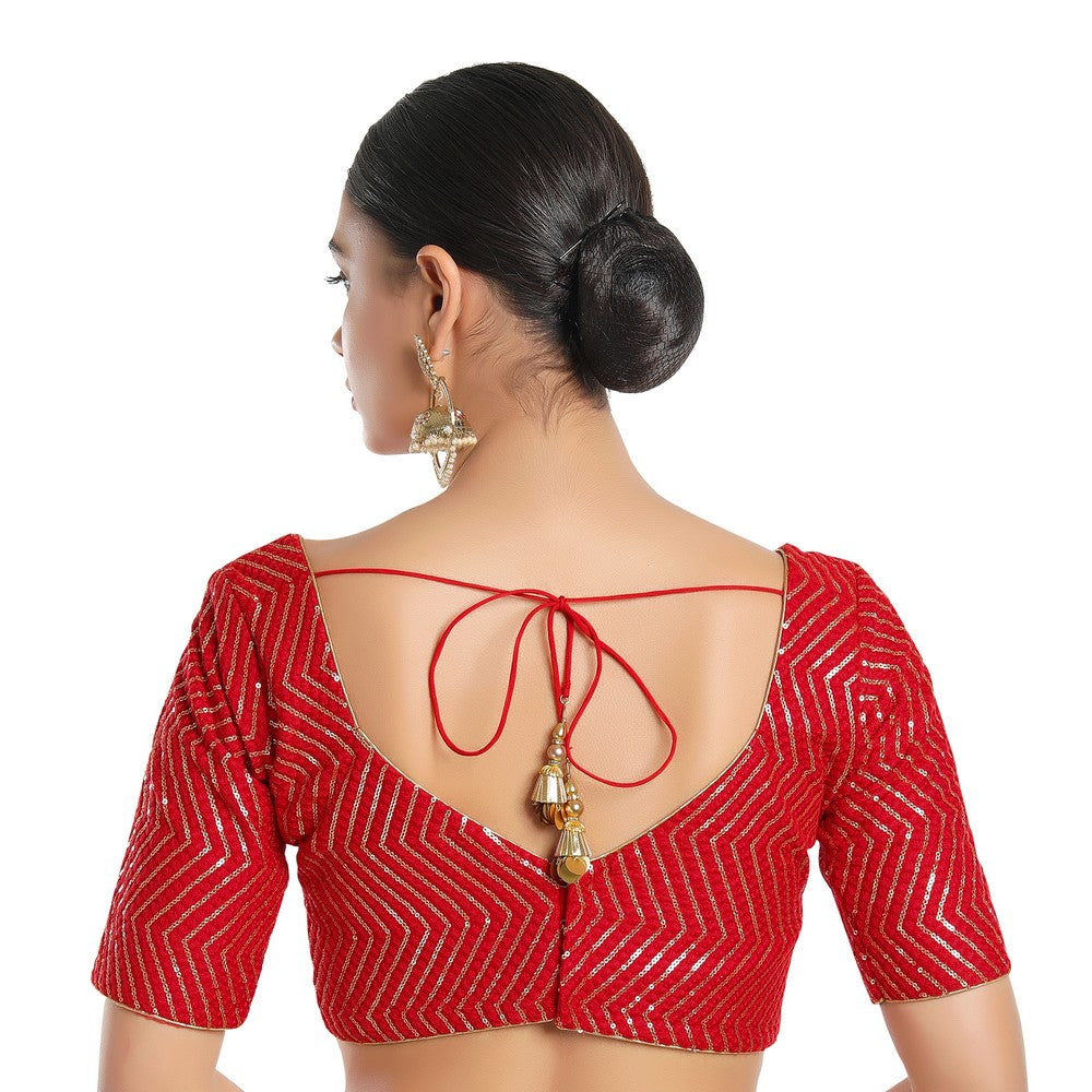 Sequence Zig Zag Lines Embroidery Paan Neck Bvlouse