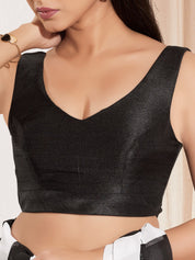 Vamas V Neck Yoke Solid Sleeveless Blouse