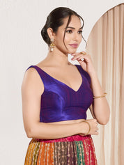 Vamas V Neck Yoke Solid Sleeveless Blouse