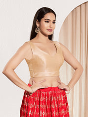 Vamas V Neck Yoke Solid Sleeveless Blouse