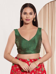 Vamas V Neck Yoke Solid Sleeveless Blouse