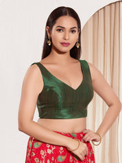 Vamas V Neck Yoke Solid Sleeveless Blouse