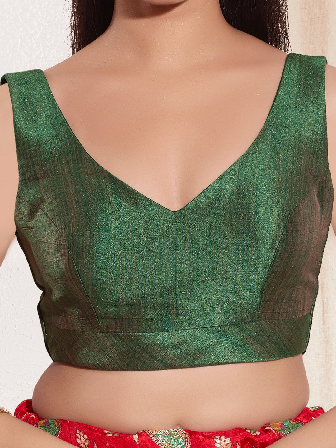 Vamas V Neck Yoke Solid Sleeveless Blouse