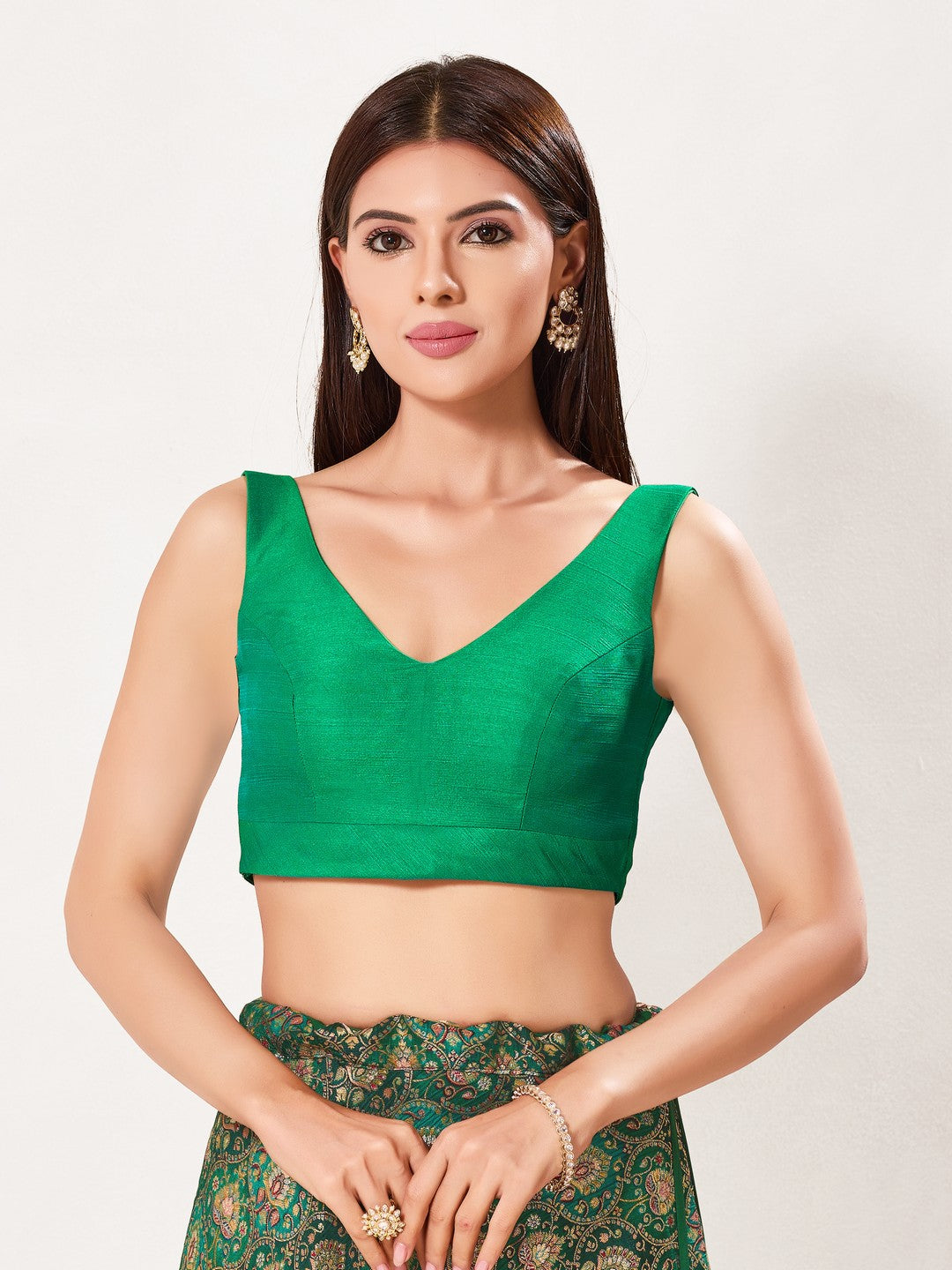 Vamas V Neck Yoke Solid Sleeveless Blouse