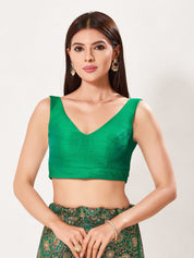 Vamas V Neck Yoke Solid Sleeveless Blouse