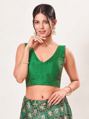 Vamas V Neck Yoke Solid Sleeveless Blouse