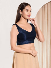 Vamas V Neck Yoke Solid Sleeveless Blouse