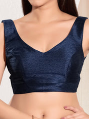 Vamas V Neck Yoke Solid Sleeveless Blouse