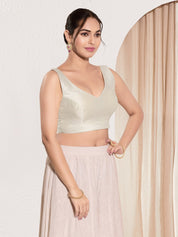 Vamas V Neck Yoke Solid Sleeveless Blouse