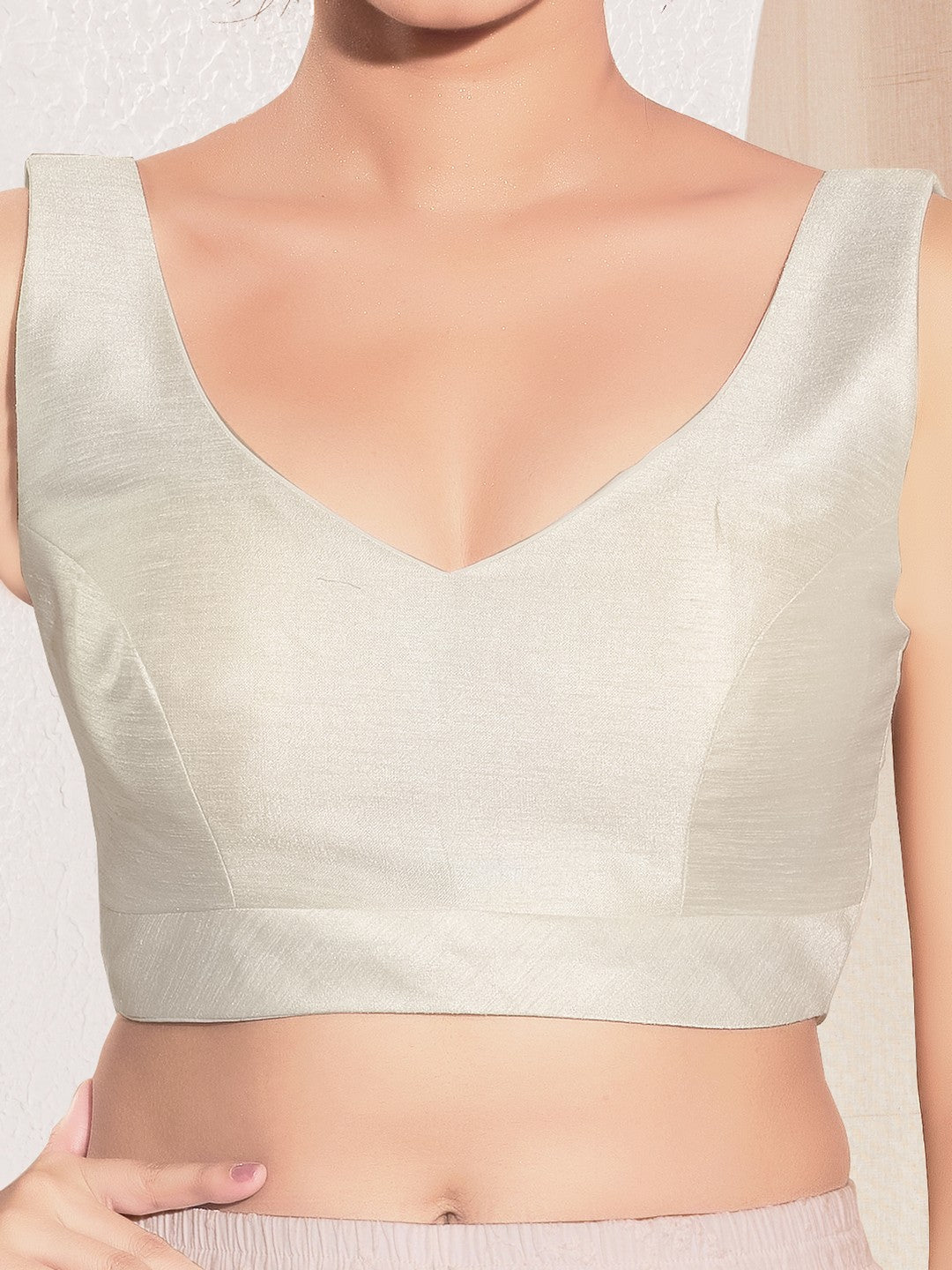 Vamas V Neck Yoke Solid Sleeveless Blouse