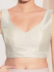 Vamas V Neck Yoke Solid Sleeveless Blouse