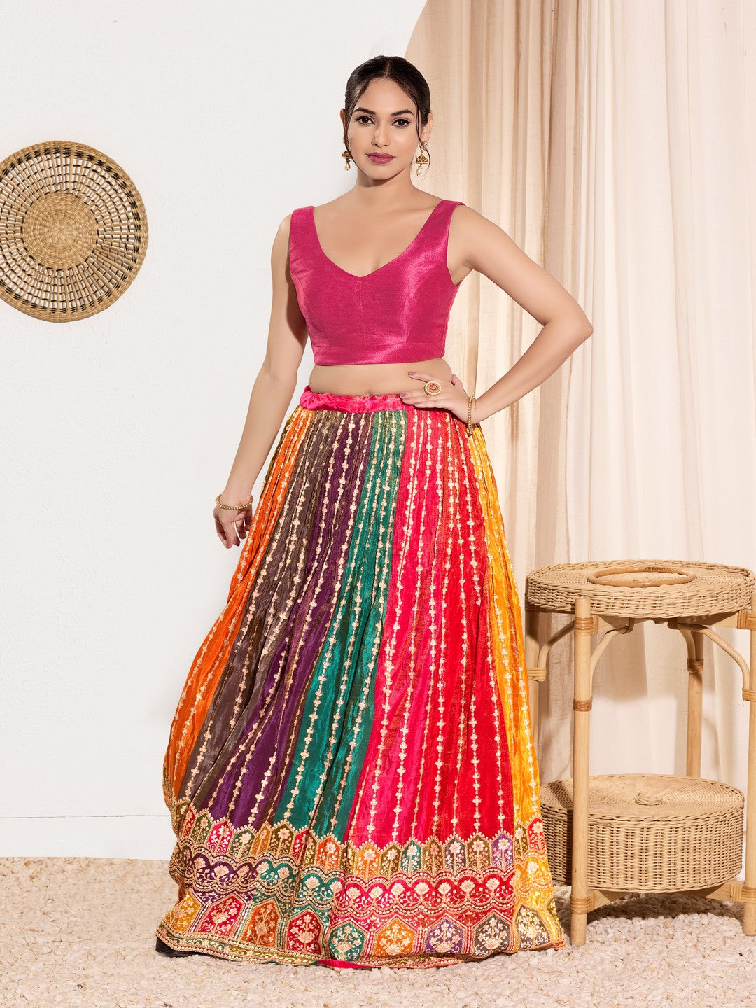Vamas V Neck Yoke Solid Sleeveless Blouse