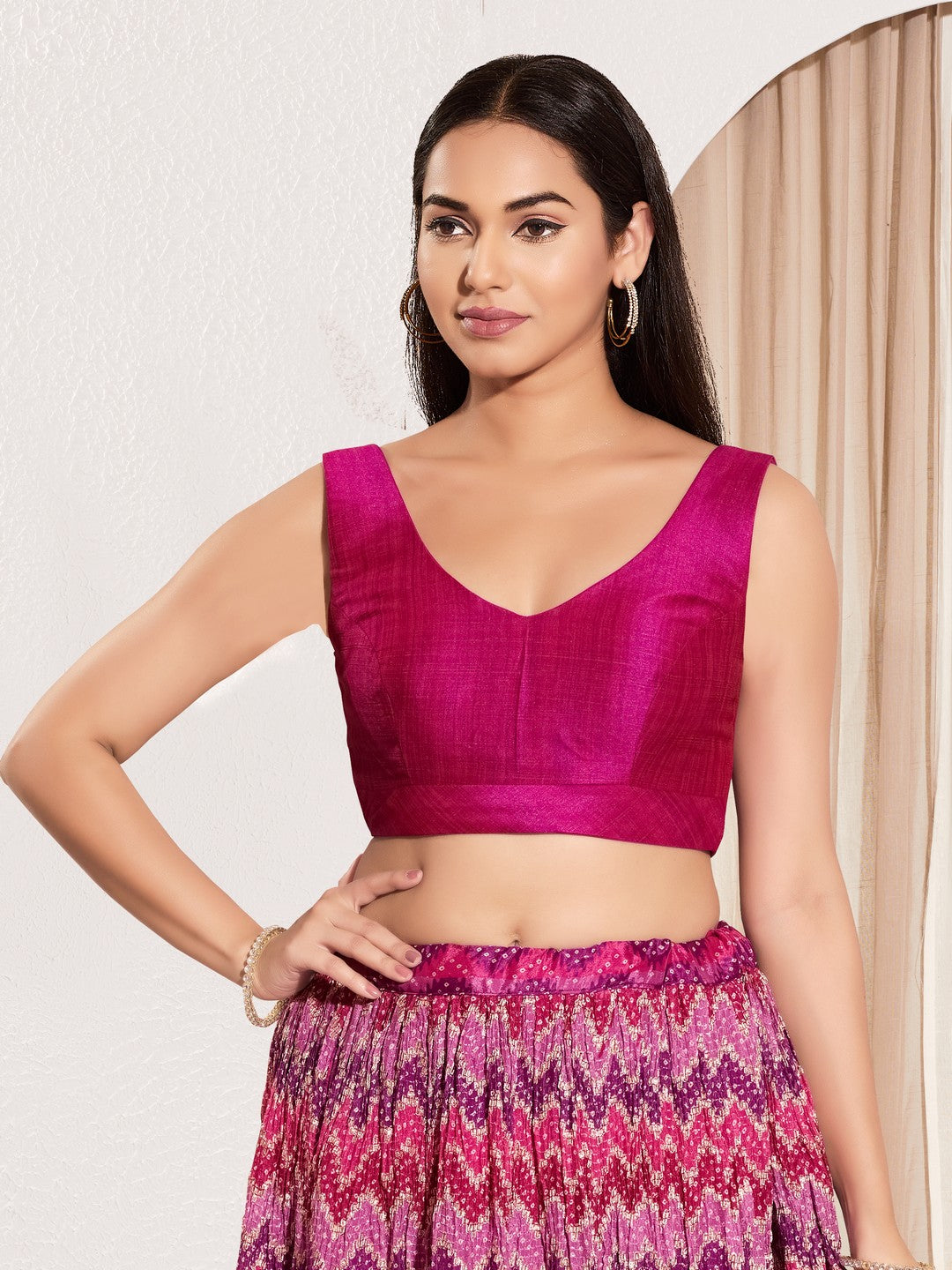 Vamas V Neck Yoke Solid Sleeveless Blouse