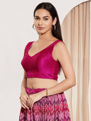 Vamas V Neck Yoke Solid Sleeveless Blouse