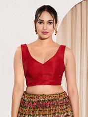 Vamas V Neck Yoke Solid Sleeveless Blouse