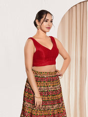 Vamas V Neck Yoke Solid Sleeveless Blouse