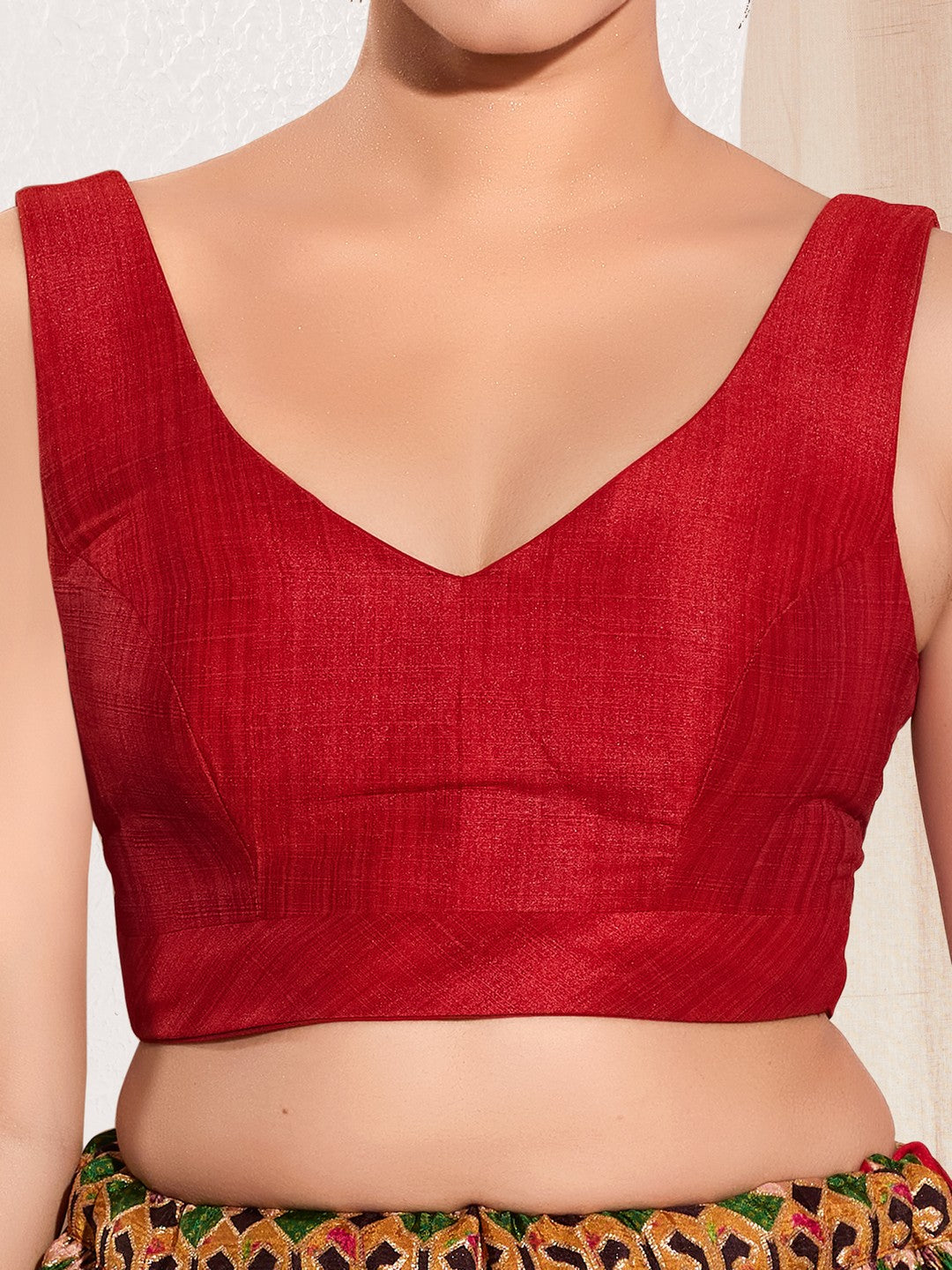 Vamas V Neck Yoke Solid Sleeveless Blouse