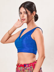 Vamas V Neck Yoke Solid Sleeveless Blouse