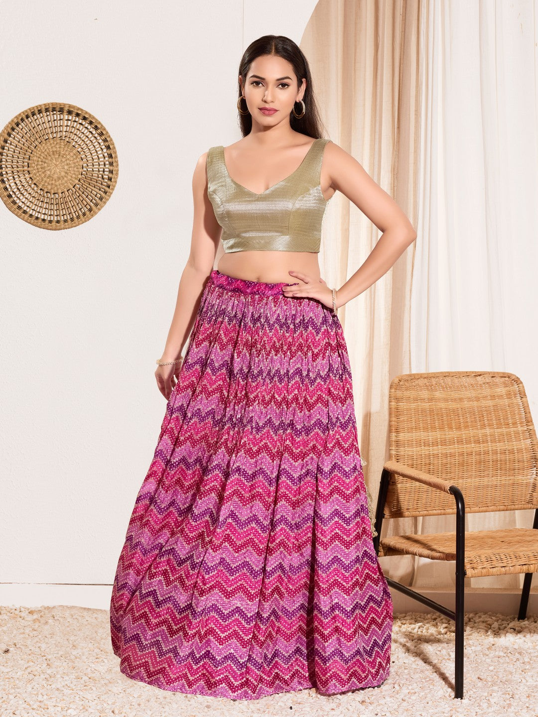 Vamas Shimmer V Neck Yoke Solid Sleeveless Blouse