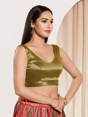 Vamas Shimmer V Neck Yoke Solid Sleeveless Blouse