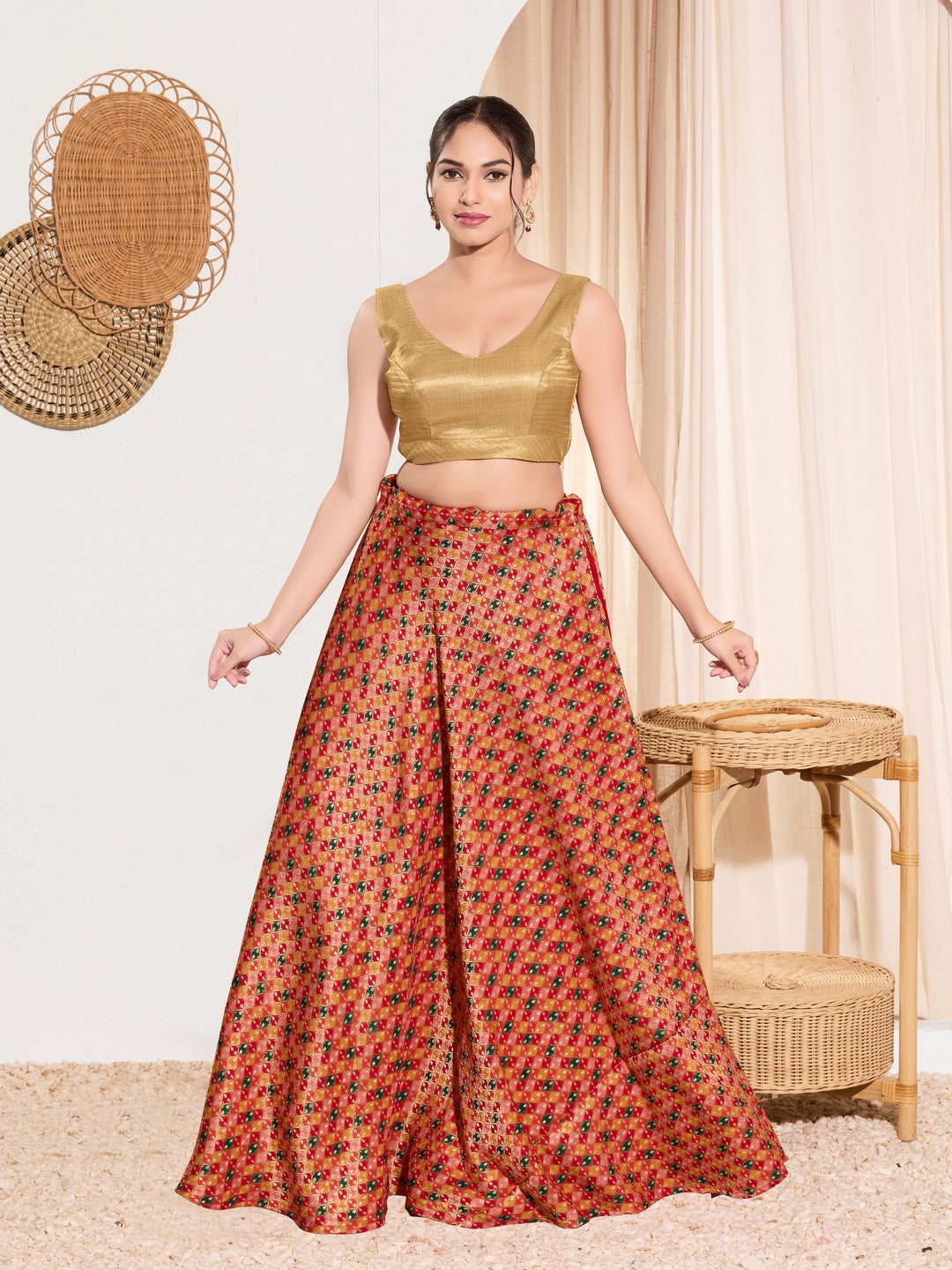 Vamas Shimmer V Neck Yoke Solid Sleeveless Blouse
