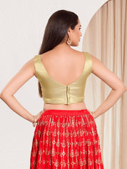 Vamas Shimmer V Neck Yoke Solid Sleeveless Blouse