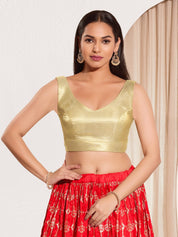 Vamas Shimmer V Neck Yoke Solid Sleeveless Blouse