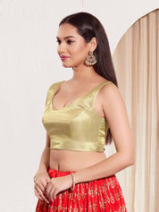Vamas Shimmer V Neck Yoke Solid Sleeveless Blouse