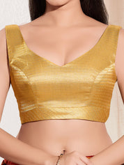 Vamas Shimmer V Neck Yoke Solid Sleeveless Blouse