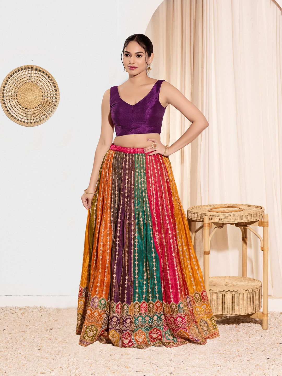 Vamas V Neck Yoke Solid Sleeveless Blouse