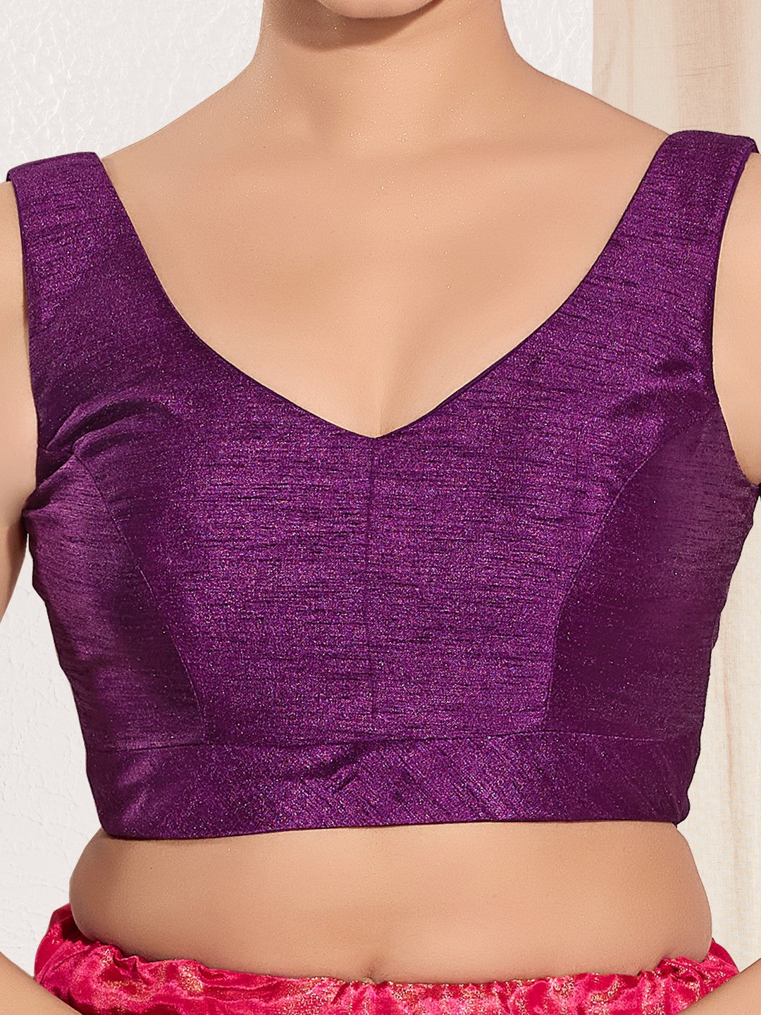 Vamas V Neck Yoke Solid Sleeveless Blouse