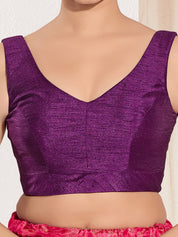 Vamas V Neck Yoke Solid Sleeveless Blouse
