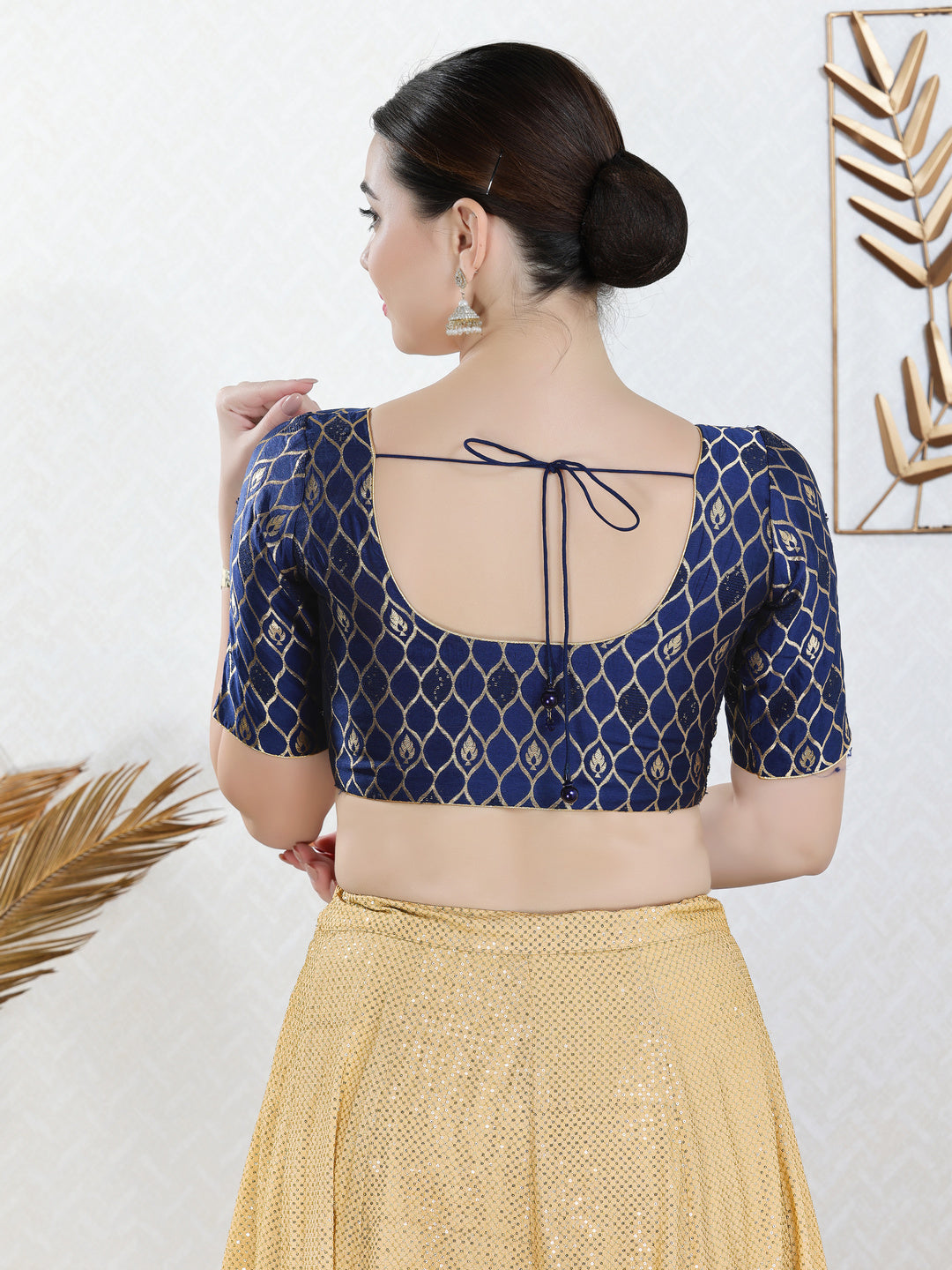 Brocade Sequence Round Neck Festive Wear Blouse