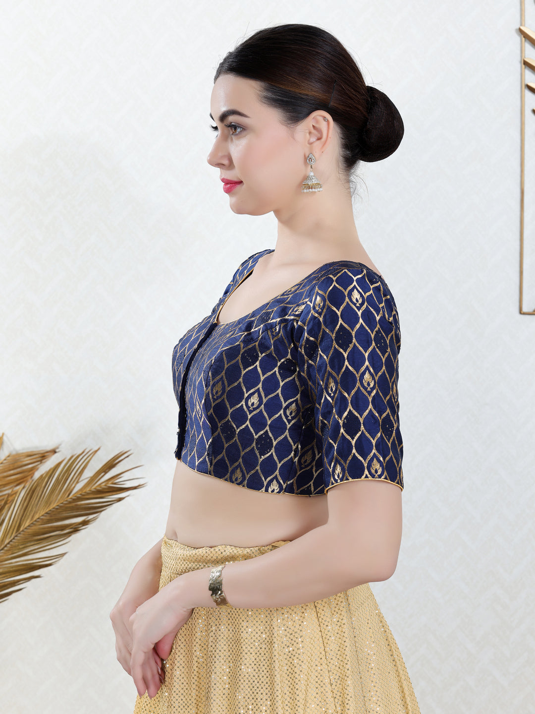 Brocade Sequence Round Neck Festive Wear Blouse