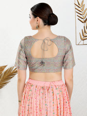 Pastel Threadwork Printed Round Neck Blouse