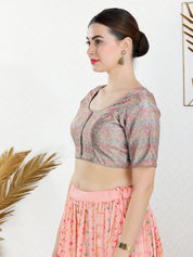 Pastel Threadwork Printed Round Neck Blouse