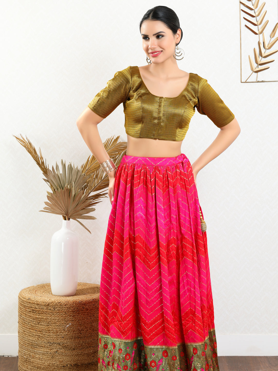 Slub Tissue Round Neck Essential Festive Blouse