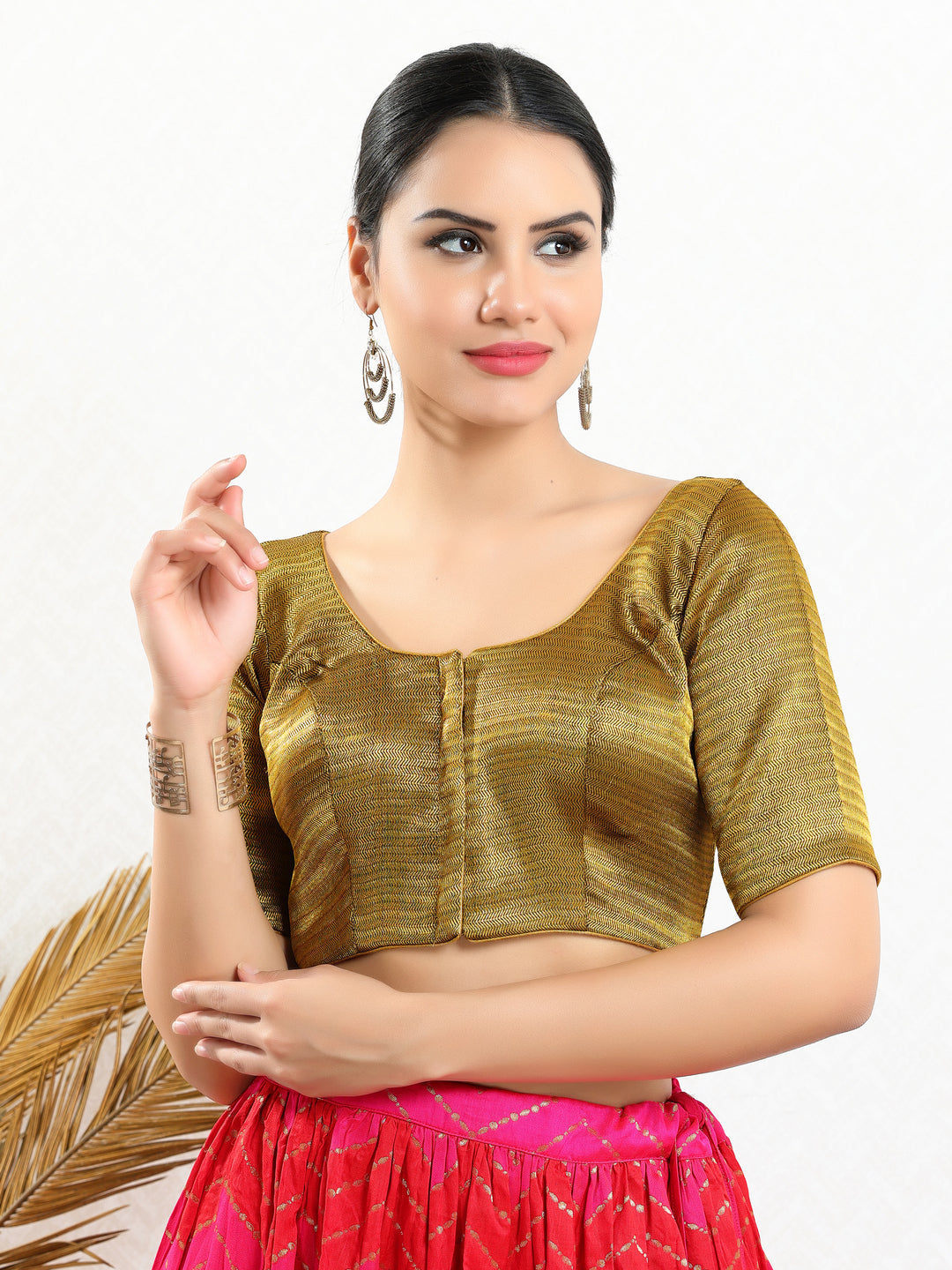 Slub Tissue Round Neck Essential Festive Blouse