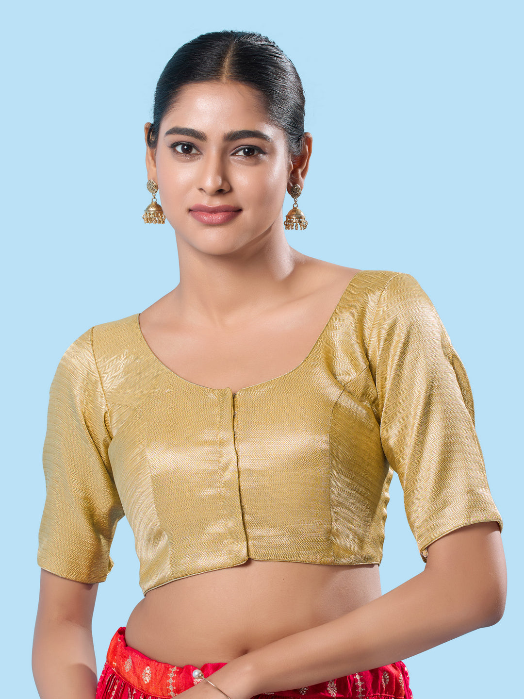 Slub Tissue Round Neck Essential Festive Blouse