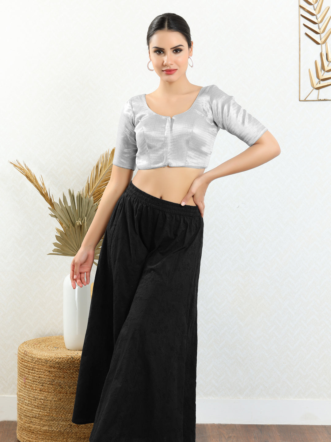 Slub Tissue Round Neck Essential Festive Blouse
