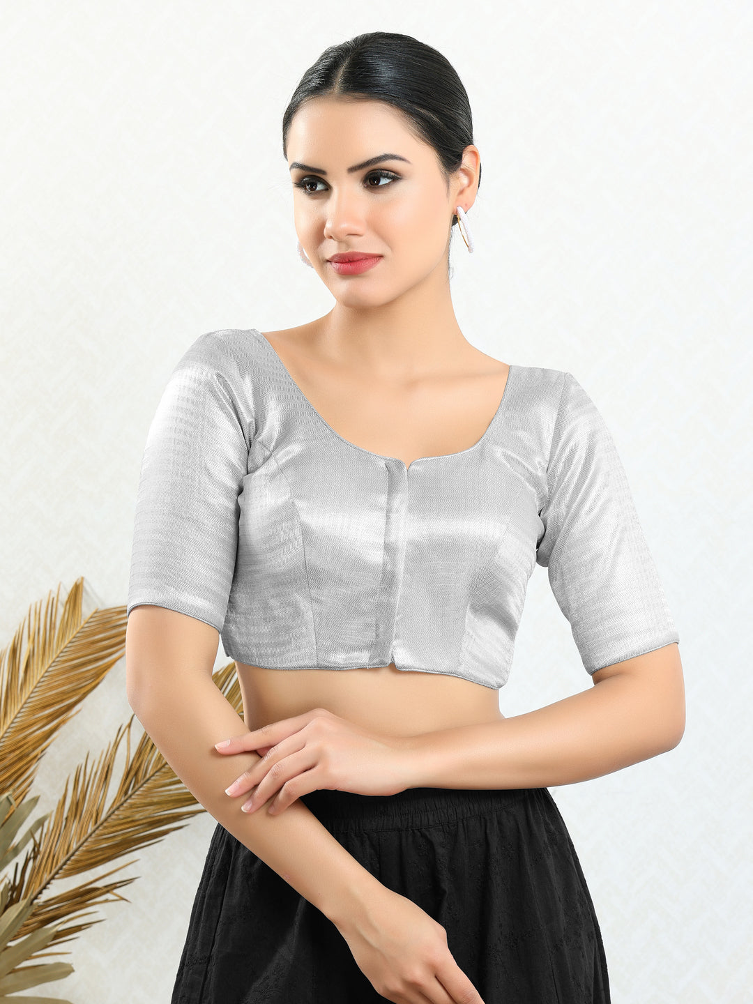 Slub Tissue Round Neck Essential Festive Blouse