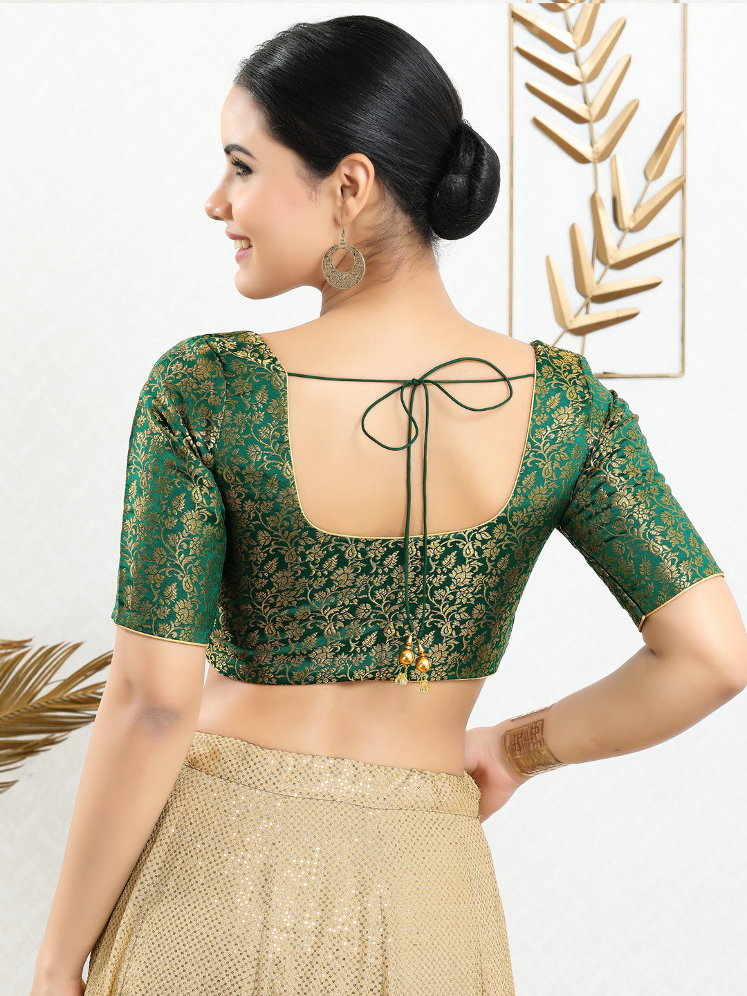 Vamas Brocade Essential Front Open Round Neck Blouse