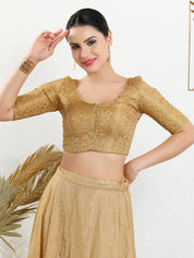Vamas Brocade Essential Front Open Round Neck Blouse