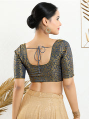 Vamas Brocade Essential Front Open Round Neck Blouse